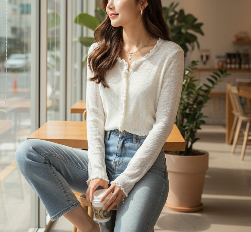 シースルーメロウフリルスリム長袖カーディガン | 詳細画像2