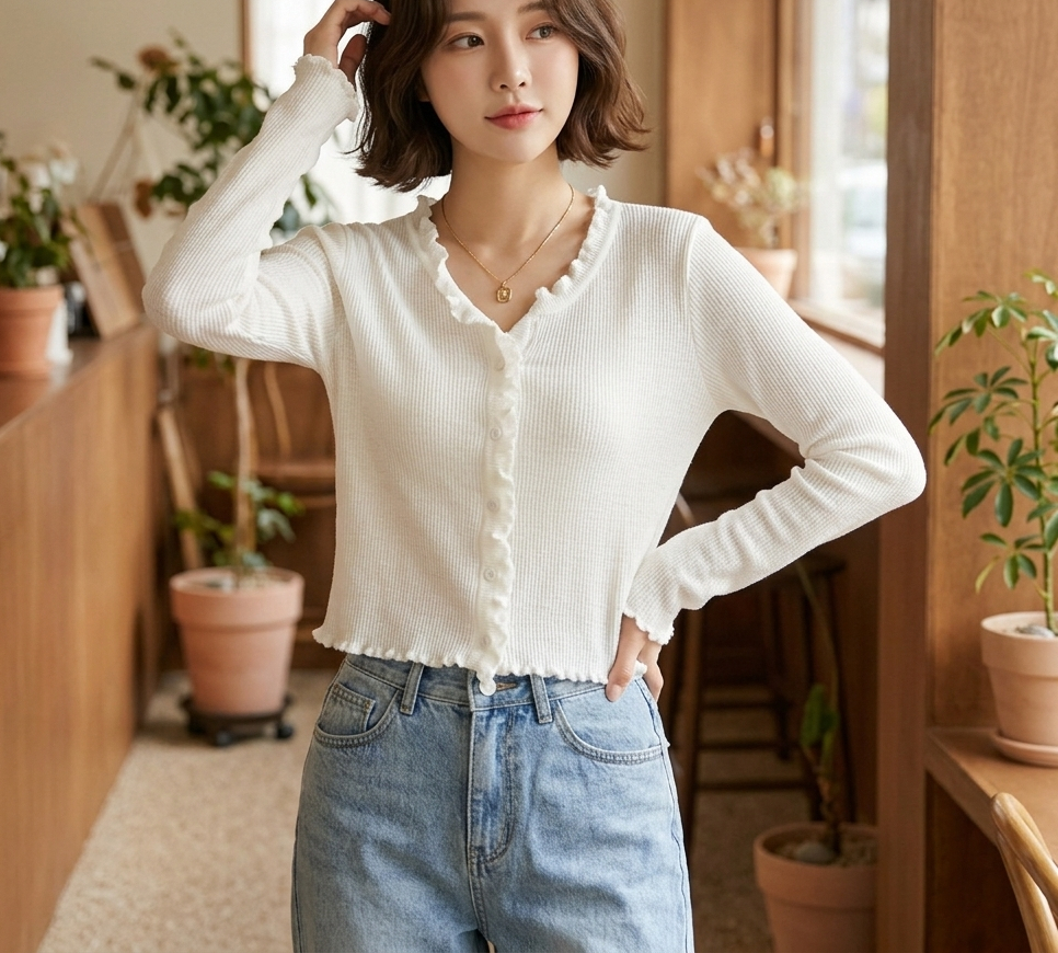 シースルーメロウフリルスリム長袖カーディガン | 詳細画像6