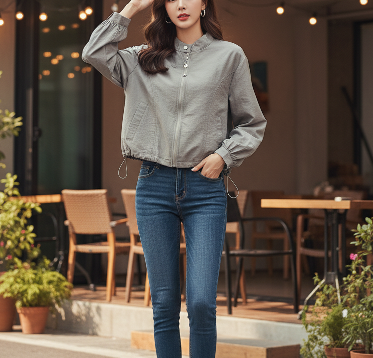 ジップアップドローストリングノーカラージャンパー | 詳細画像2