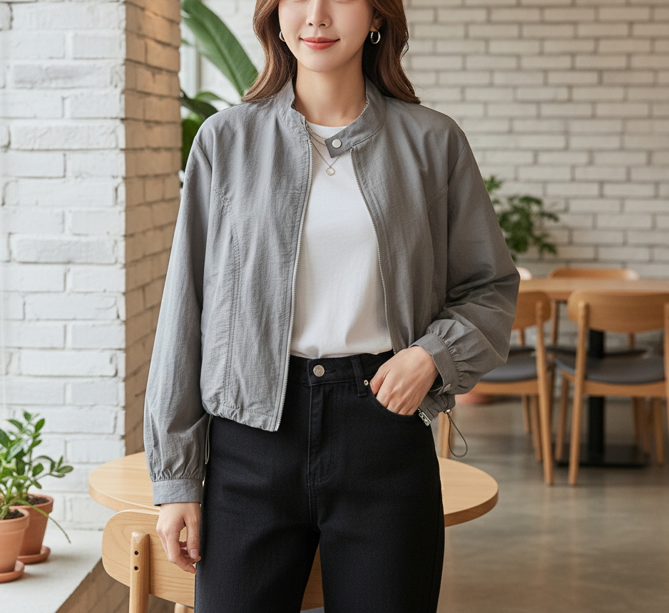 ジップアップドローストリングノーカラージャンパー | 詳細画像5