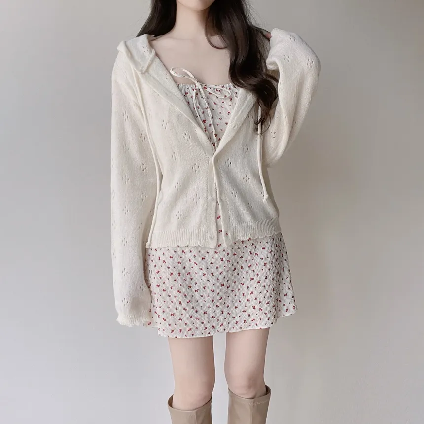 シャーリングパフスリーブ半袖ミニリボン小花柄ワンピース | mirangmirang | 詳細画像13