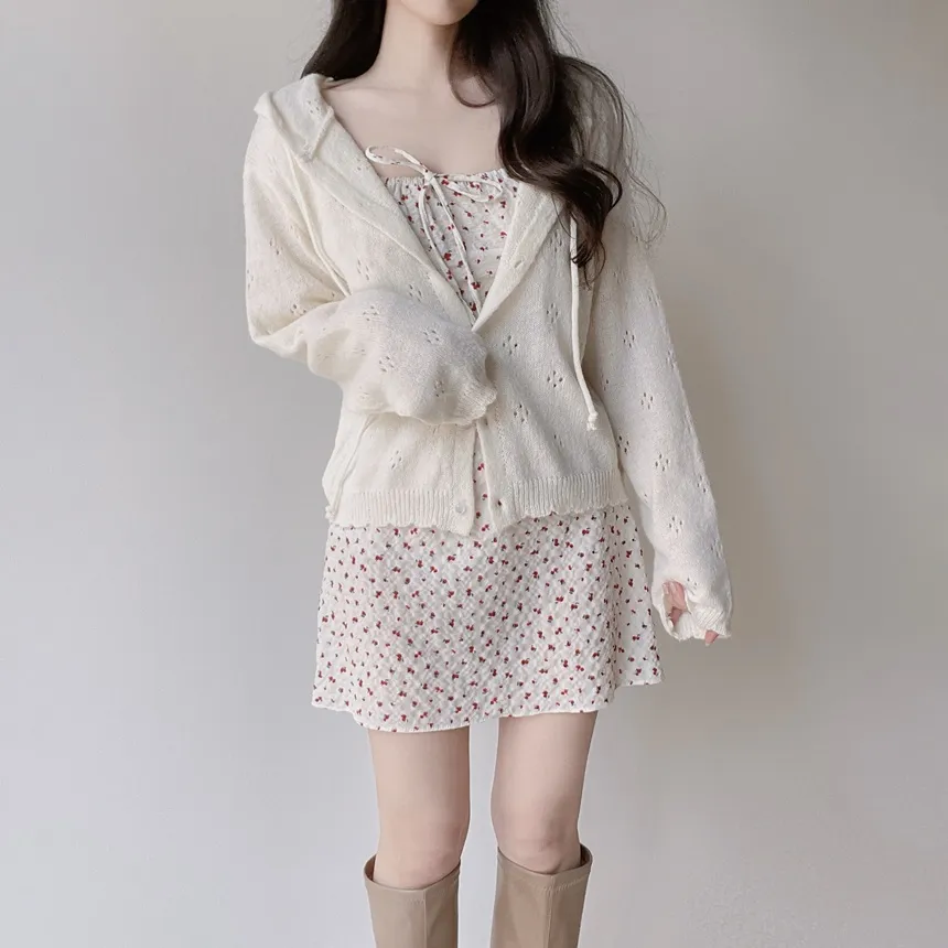 シャーリングパフスリーブ半袖ミニリボン小花柄ワンピース | mirangmirang | 詳細画像14