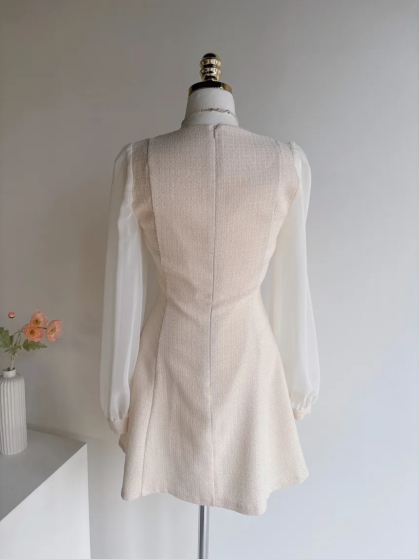 ツイードフレアスクエアネックパフスリーブ長袖フェイクポケットフェイクボタンワンピース | mirangmirang | 詳細画像27