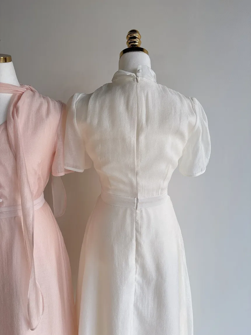 オーガンジーボウタイVネックロング半袖Aラインフェイクボタンワンピース | mirangmirang | 詳細画像36