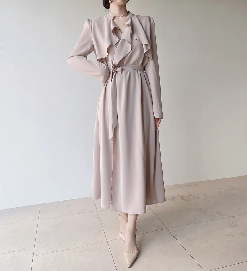 ロングフレア肩パッドトレンチコートストラップ付 | mirangmirang | 詳細画像6