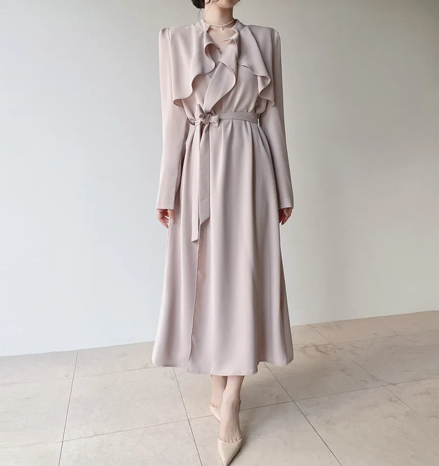 ロングフレア肩パッドトレンチコートストラップ付 | mirangmirang | 詳細画像7