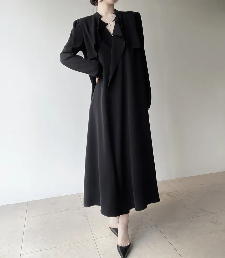 ロングフレア肩パッドトレンチコートストラップ付 | mirangmirang | 詳細画像10