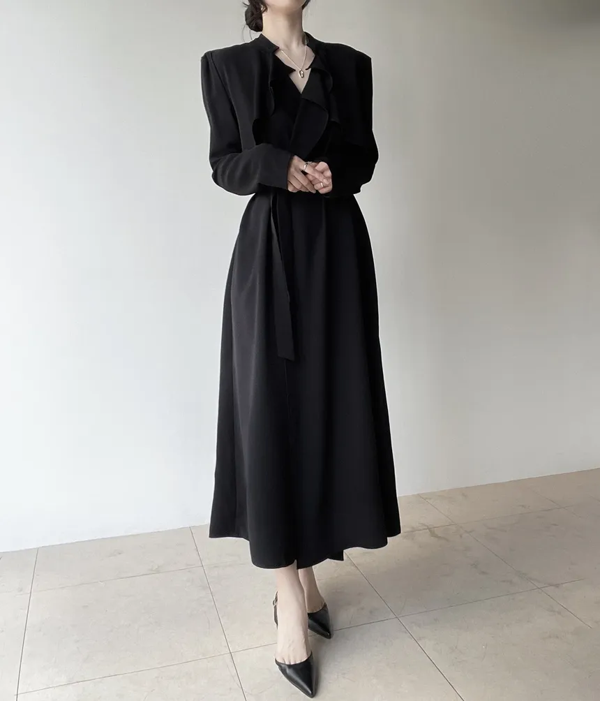 ロングフレア肩パッドトレンチコートストラップ付 | mirangmirang | 詳細画像13