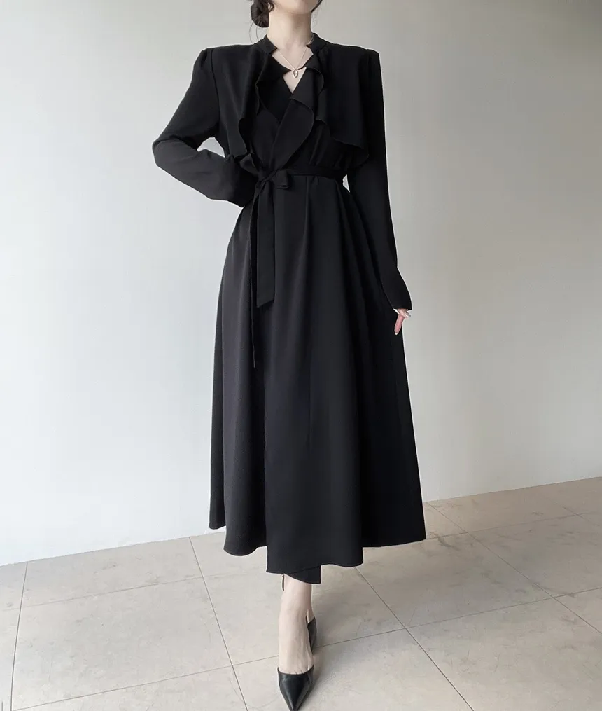 ロングフレア肩パッドトレンチコートストラップ付 | mirangmirang | 詳細画像15