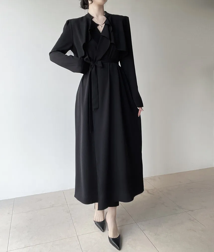 ロングフレア肩パッドトレンチコートストラップ付 | mirangmirang | 詳細画像16