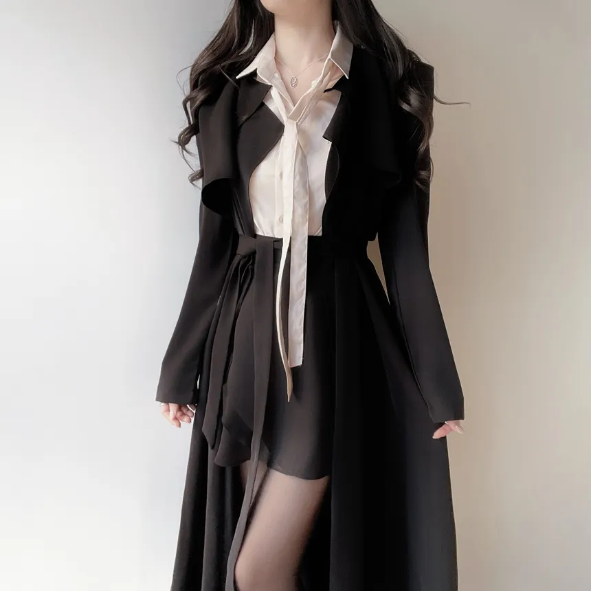 ロングフレア肩パッドトレンチコートストラップ付 | mirangmirang | 詳細画像27