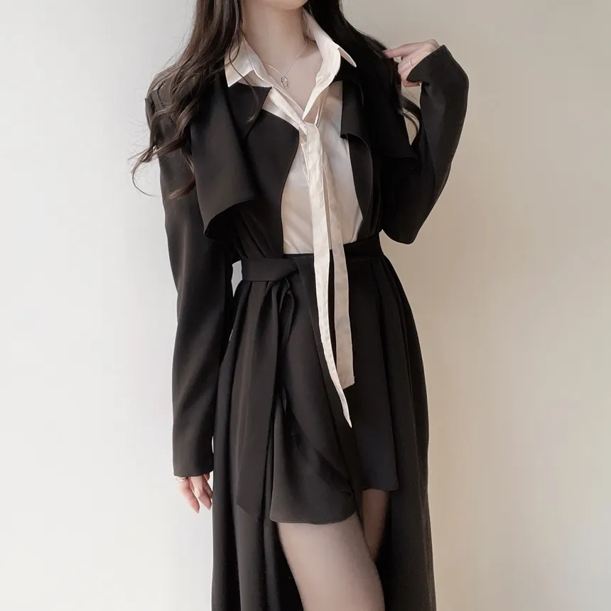 ロングフレア肩パッドトレンチコートストラップ付 | mirangmirang | 詳細画像28