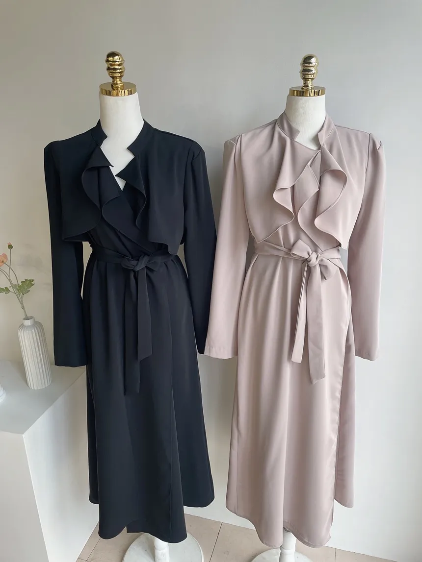 ロングフレア肩パッドトレンチコートストラップ付 | mirangmirang | 詳細画像29