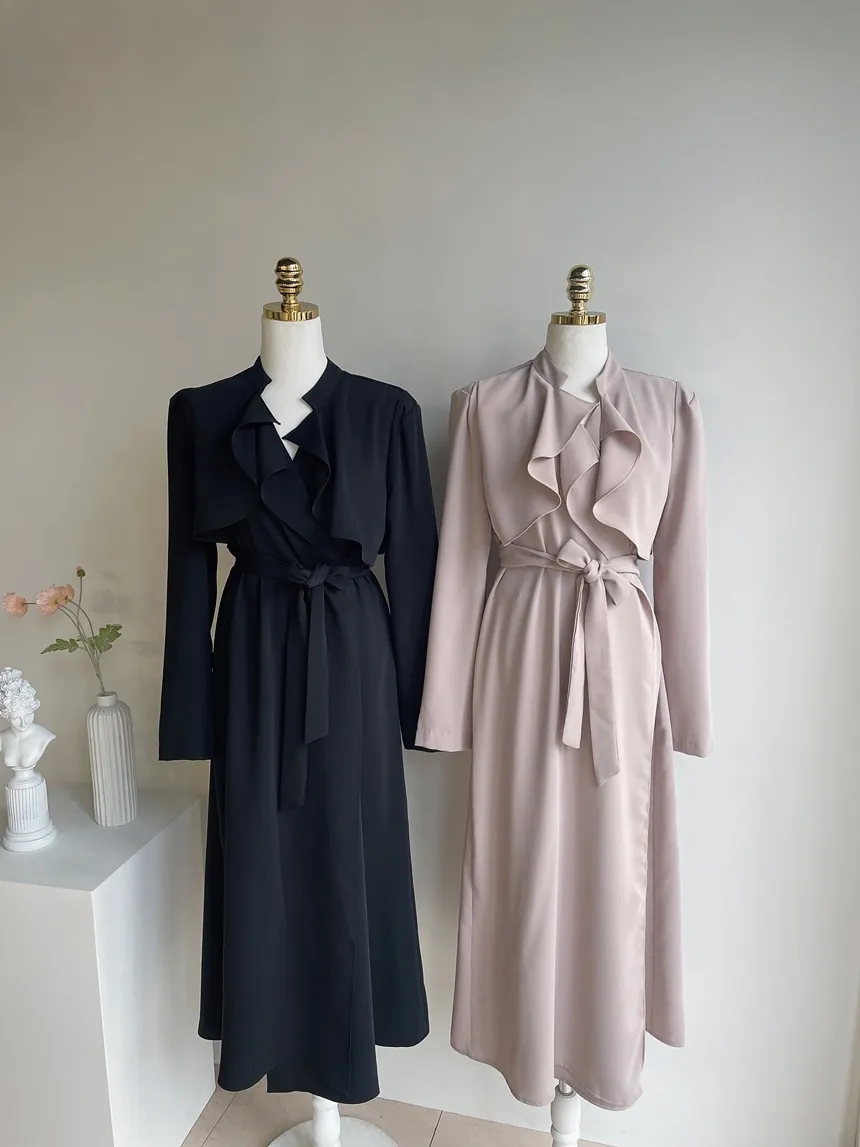 ロングフレア肩パッドトレンチコートストラップ付 | mirangmirang | 詳細画像30