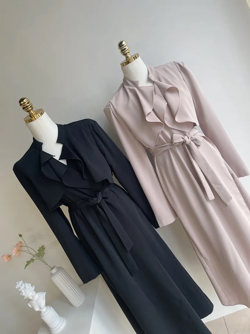 ロングフレア肩パッドトレンチコートストラップ付 | mirangmirang | 詳細画像31