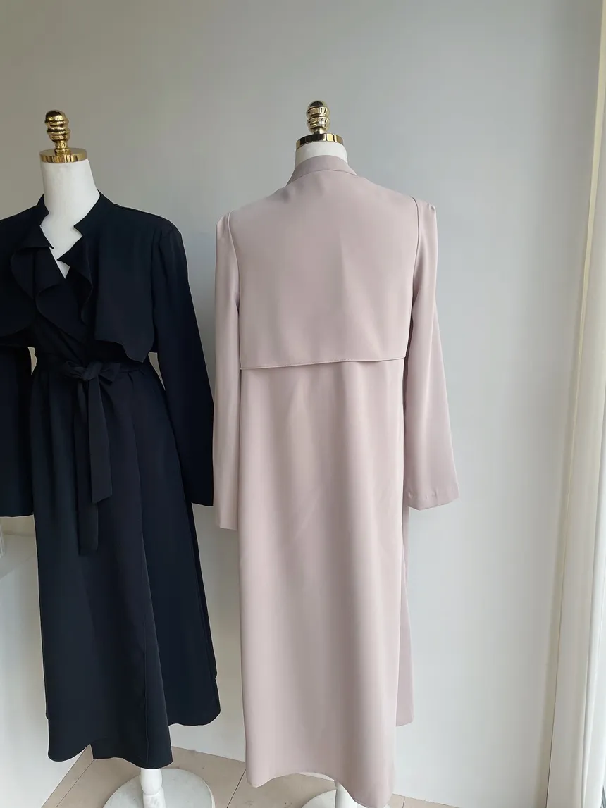 ロングフレア肩パッドトレンチコートストラップ付 | mirangmirang | 詳細画像34