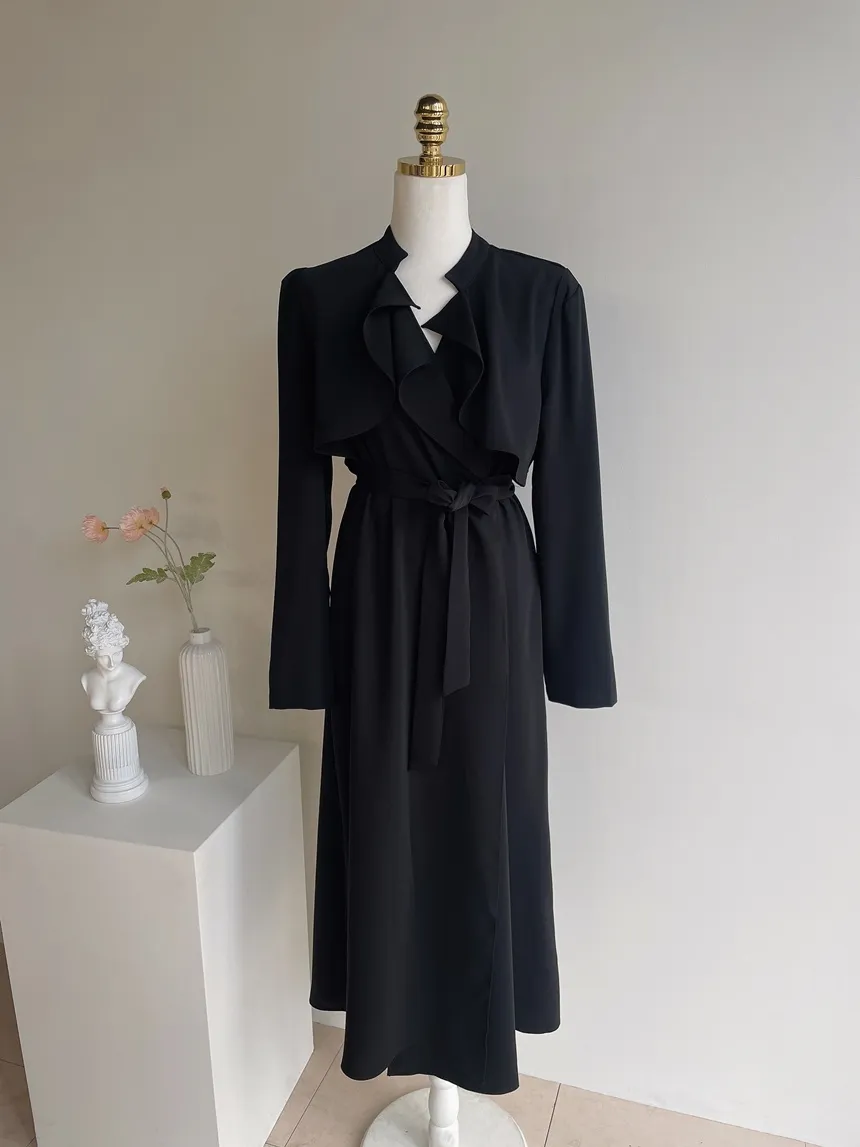 ロングフレア肩パッドトレンチコートストラップ付 | mirangmirang | 詳細画像41