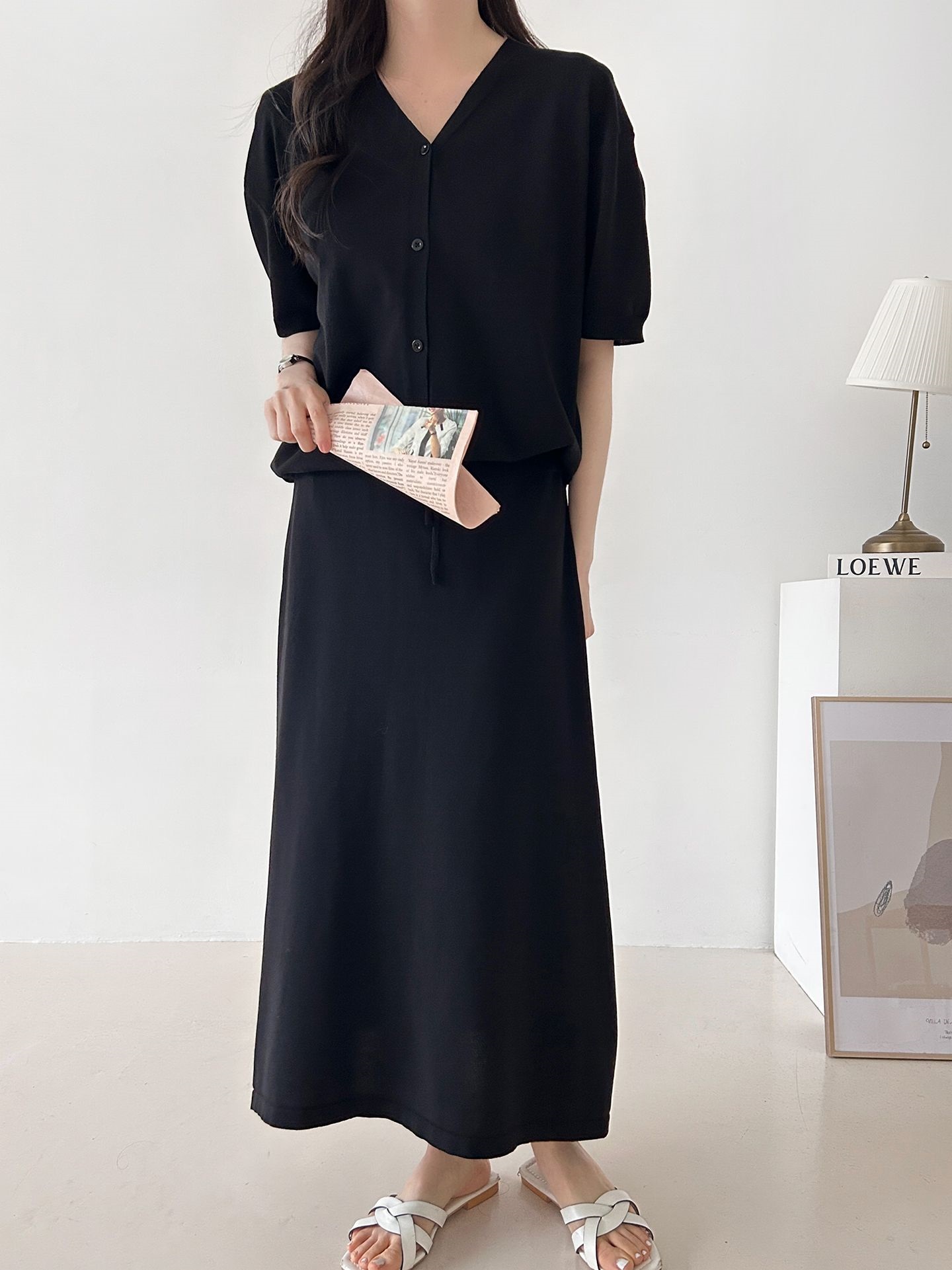 ボタンVネックウエストゴムロング半袖セットアップ | 詳細画像15