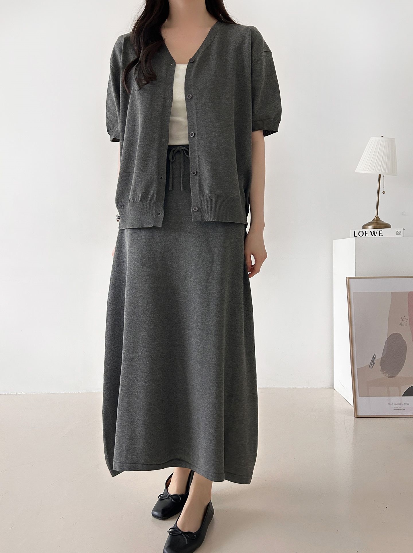 ボタンVネックウエストゴムロング半袖セットアップ | 詳細画像12