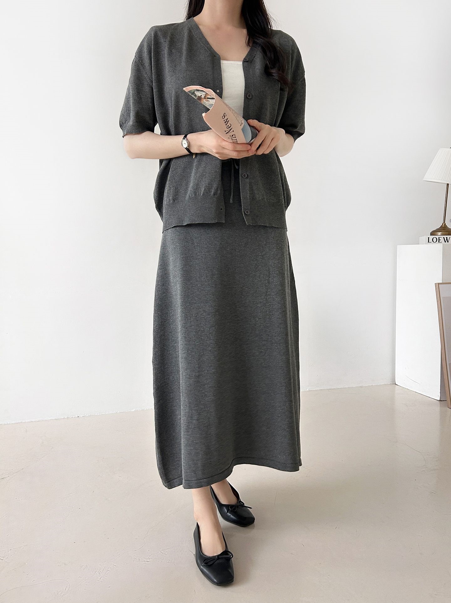 ボタンVネックウエストゴムロング半袖セットアップ | 詳細画像14