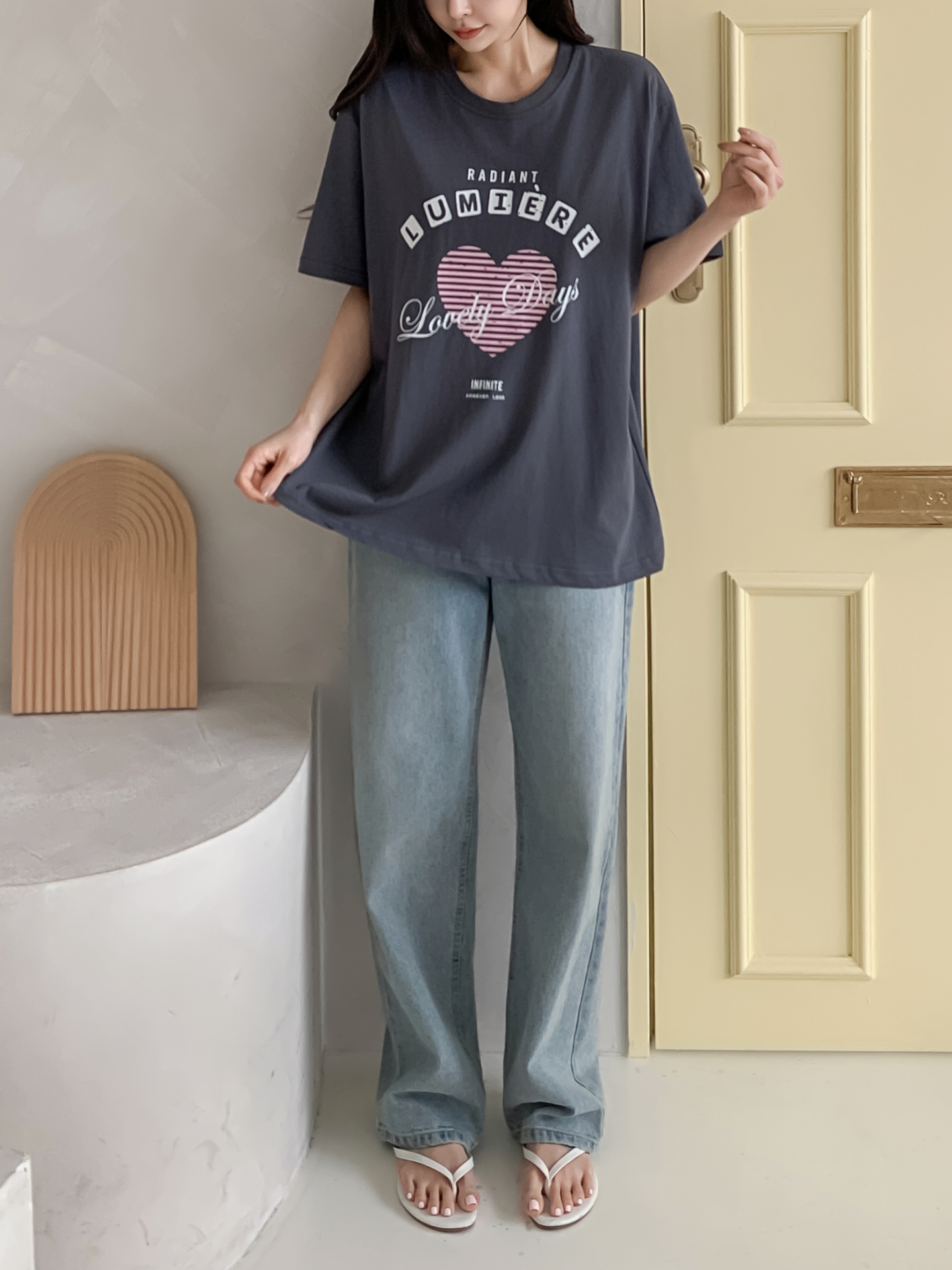 コットンラウンドネックオーバーサイズ半袖プリントTシャツ | 詳細画像4