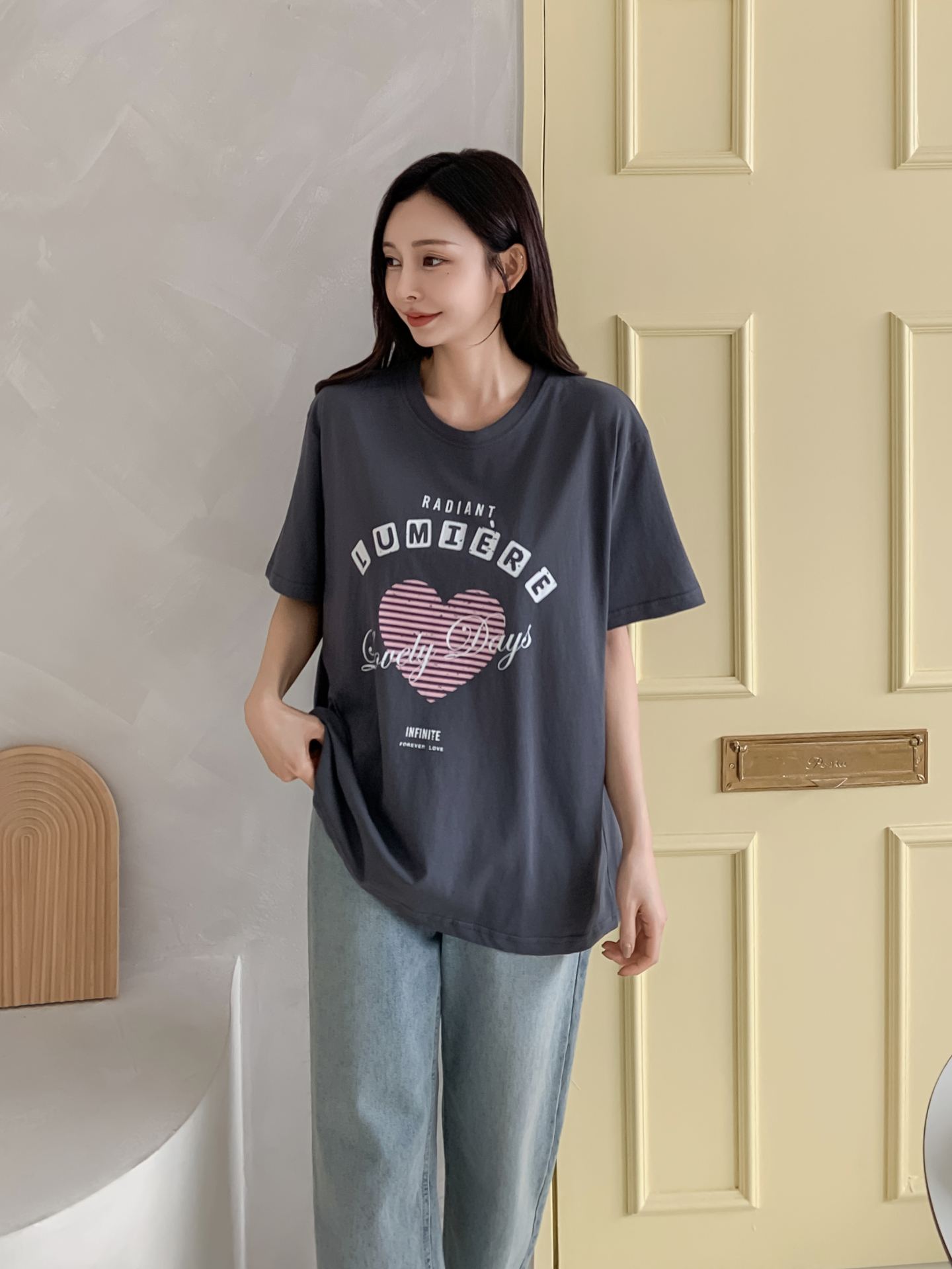 コットンラウンドネックオーバーサイズ半袖プリントTシャツ | 詳細画像5