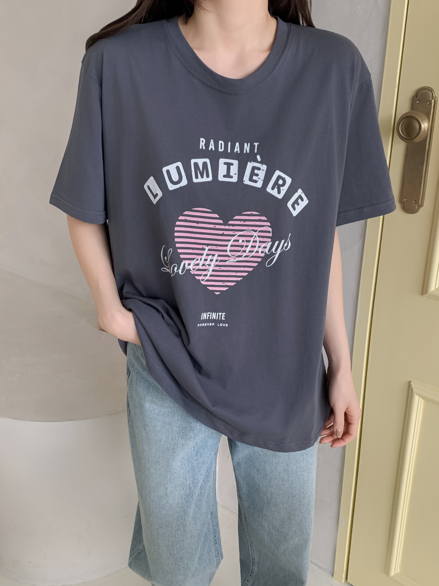 コットンラウンドネックオーバーサイズ半袖プリントTシャツ | 詳細画像6