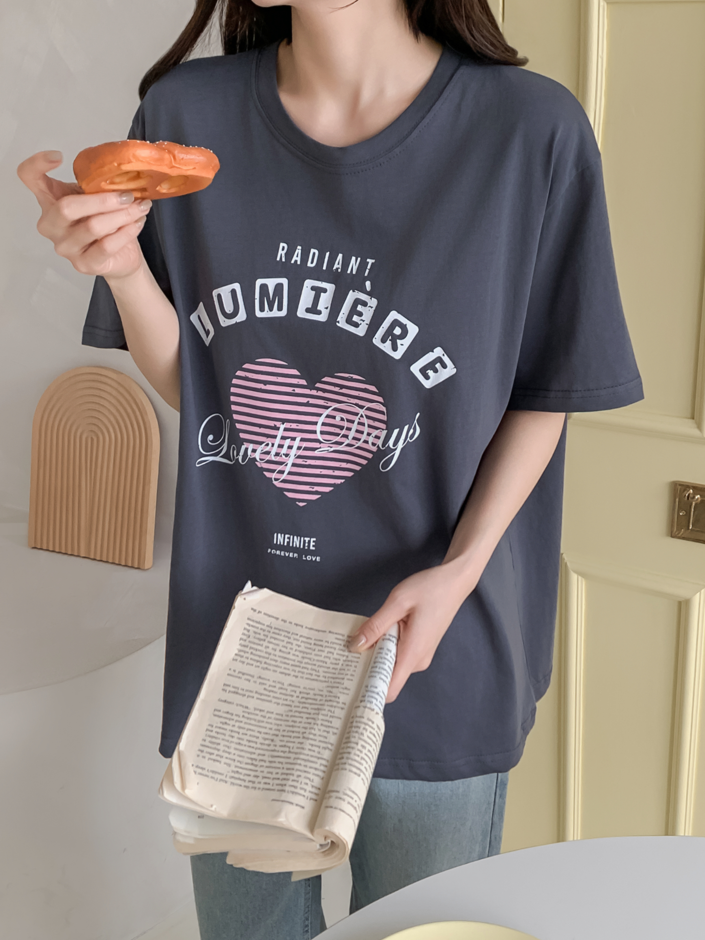 コットンラウンドネックオーバーサイズ半袖プリントTシャツ | 詳細画像7