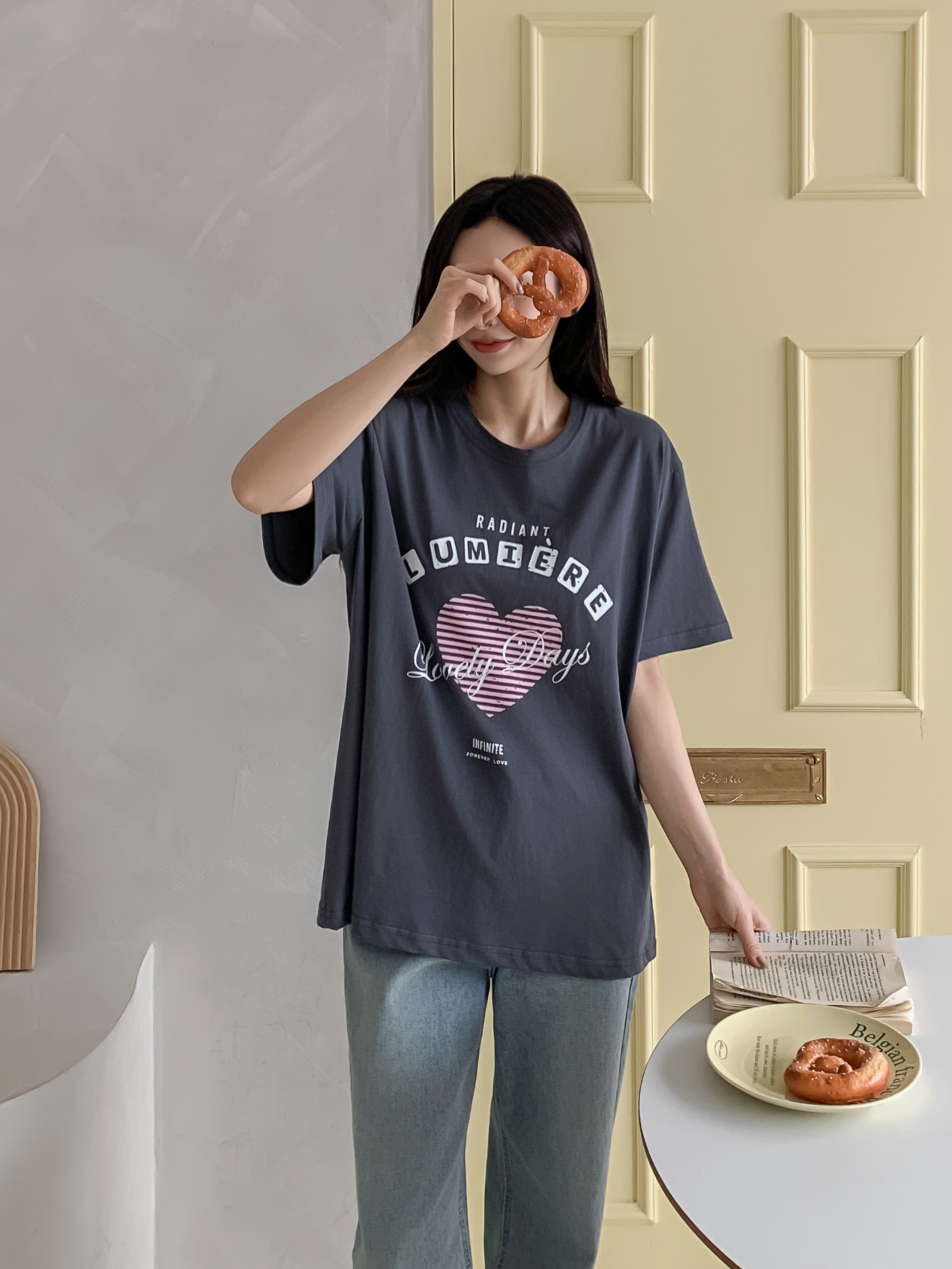 コットンラウンドネックオーバーサイズ半袖プリントTシャツ | 詳細画像8