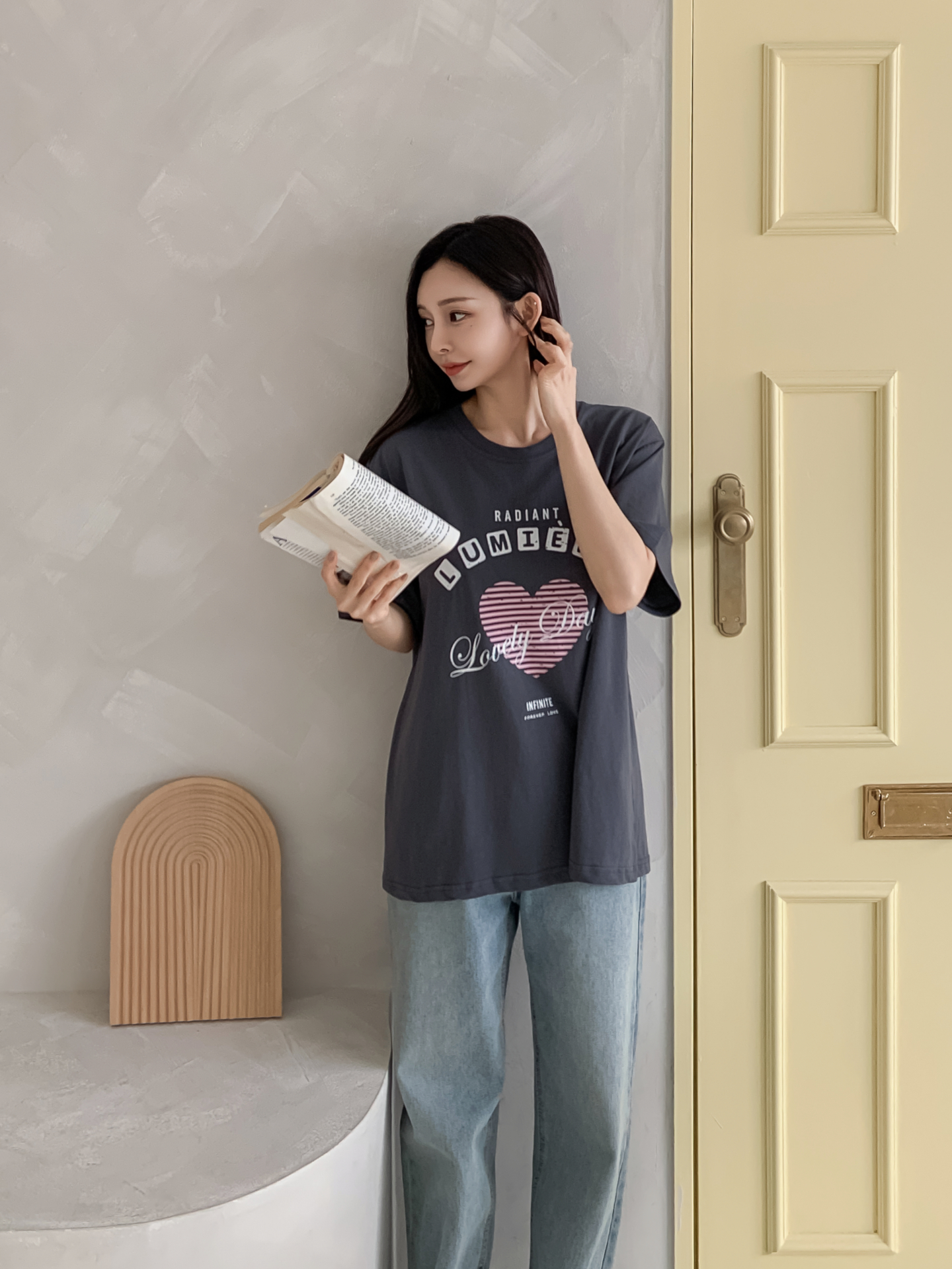 コットンラウンドネックオーバーサイズ半袖プリントTシャツ | 詳細画像11