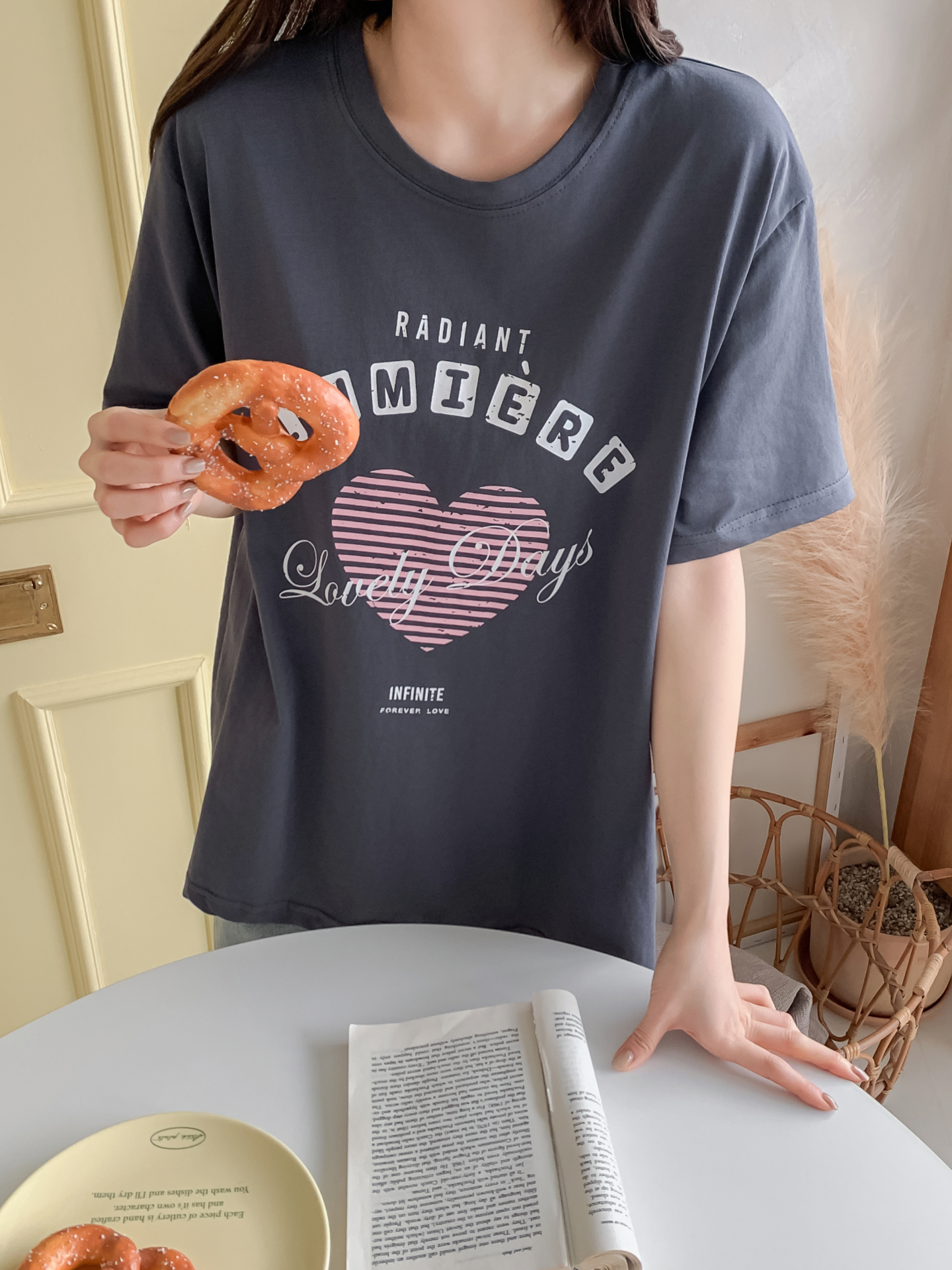 コットンラウンドネックオーバーサイズ半袖プリントTシャツ | 詳細画像12