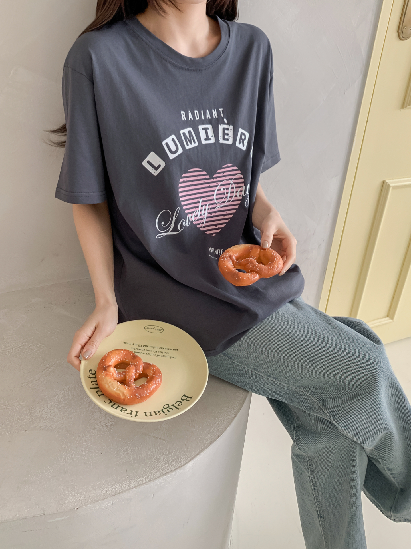 コットンラウンドネックオーバーサイズ半袖プリントTシャツ | 詳細画像13