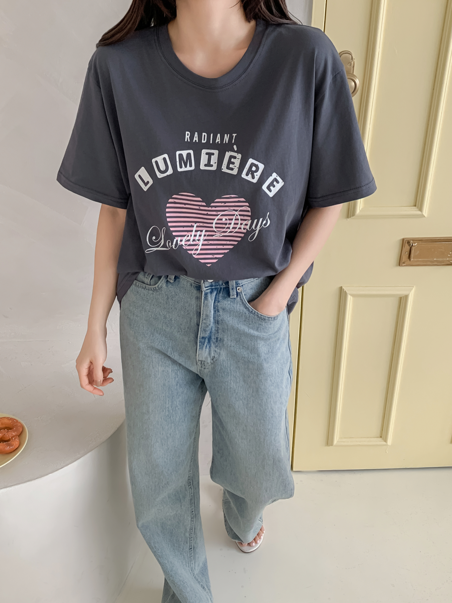 コットンラウンドネックオーバーサイズ半袖プリントTシャツ | 詳細画像15