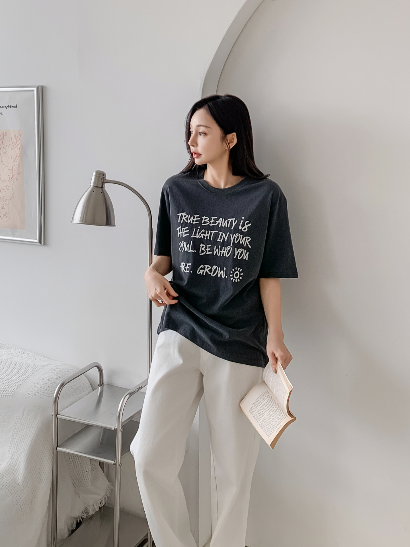 コットンラウンドネック半袖レタリングTシャツ | 詳細画像6