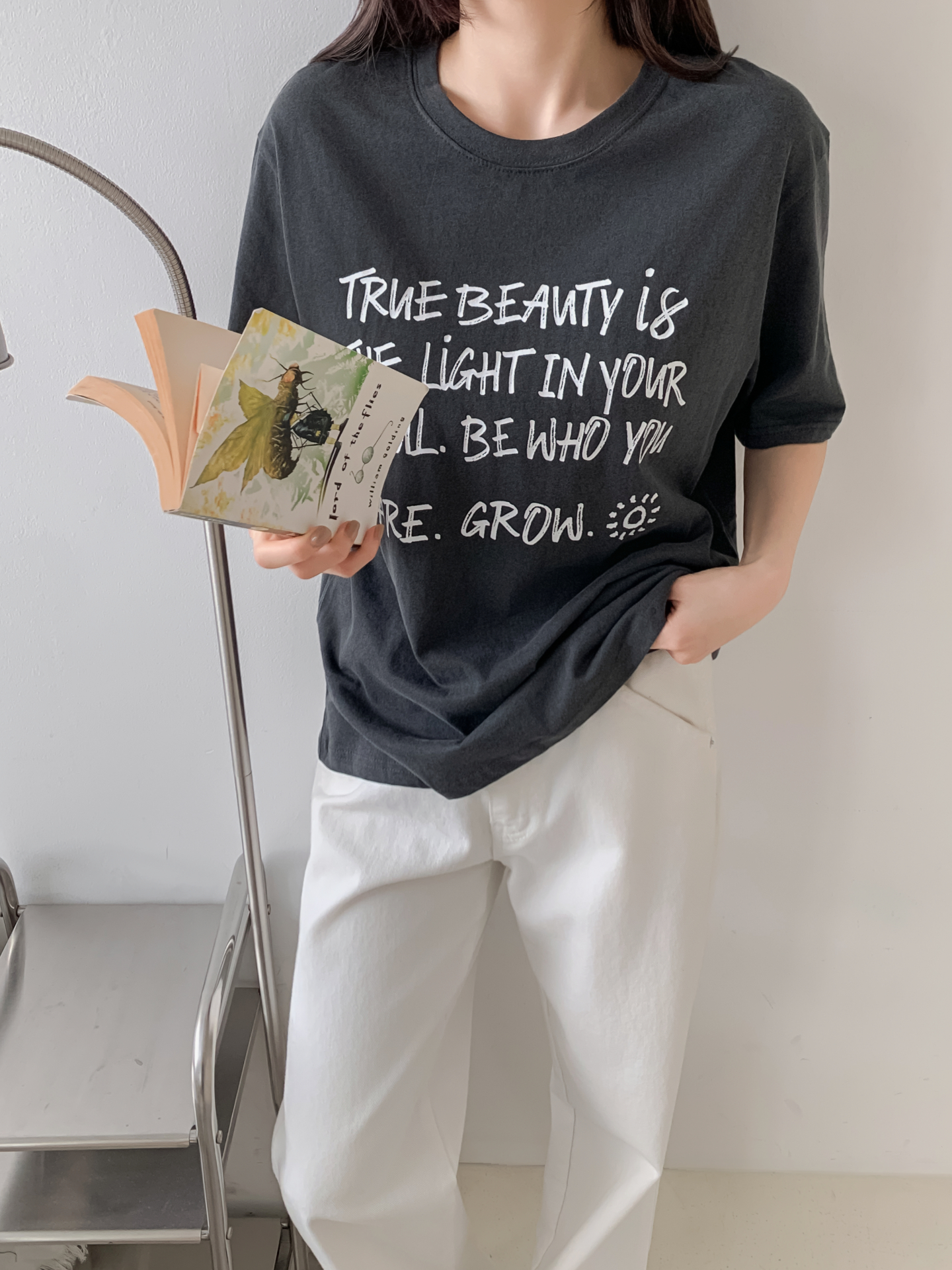 コットンラウンドネック半袖レタリングTシャツ | 詳細画像8