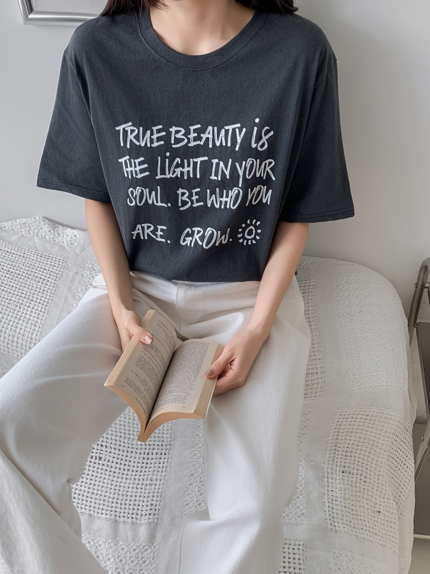 コットンラウンドネック半袖レタリングTシャツ | 詳細画像12