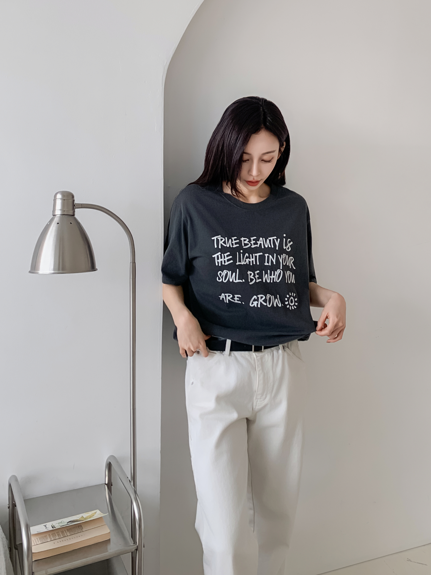 コットンラウンドネック半袖レタリングTシャツ | 詳細画像14