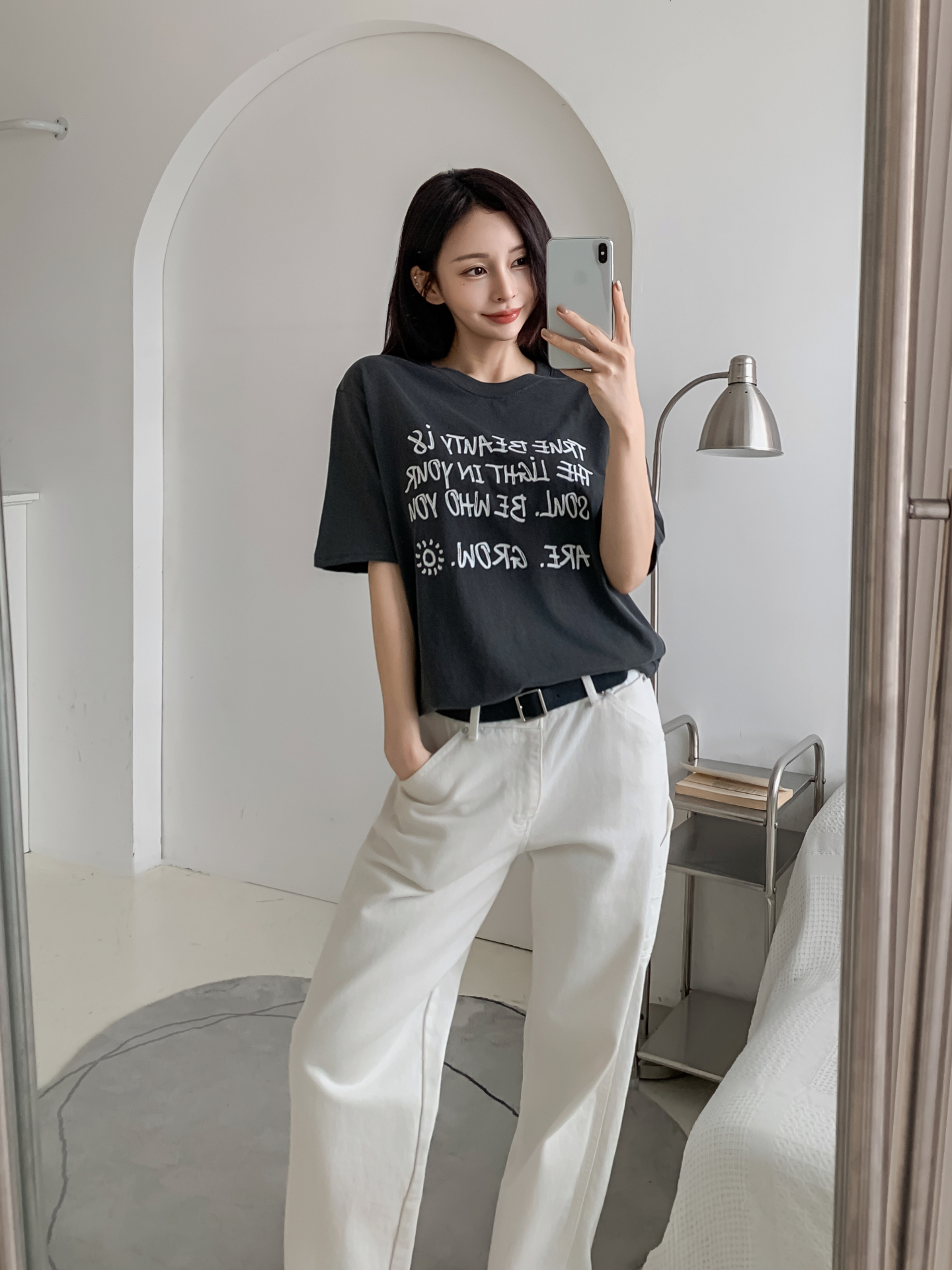 コットンラウンドネック半袖レタリングTシャツ | 詳細画像15