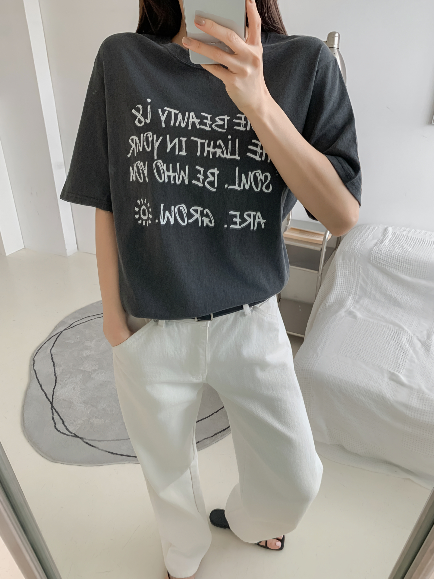 コットンラウンドネック半袖レタリングTシャツ | 詳細画像16