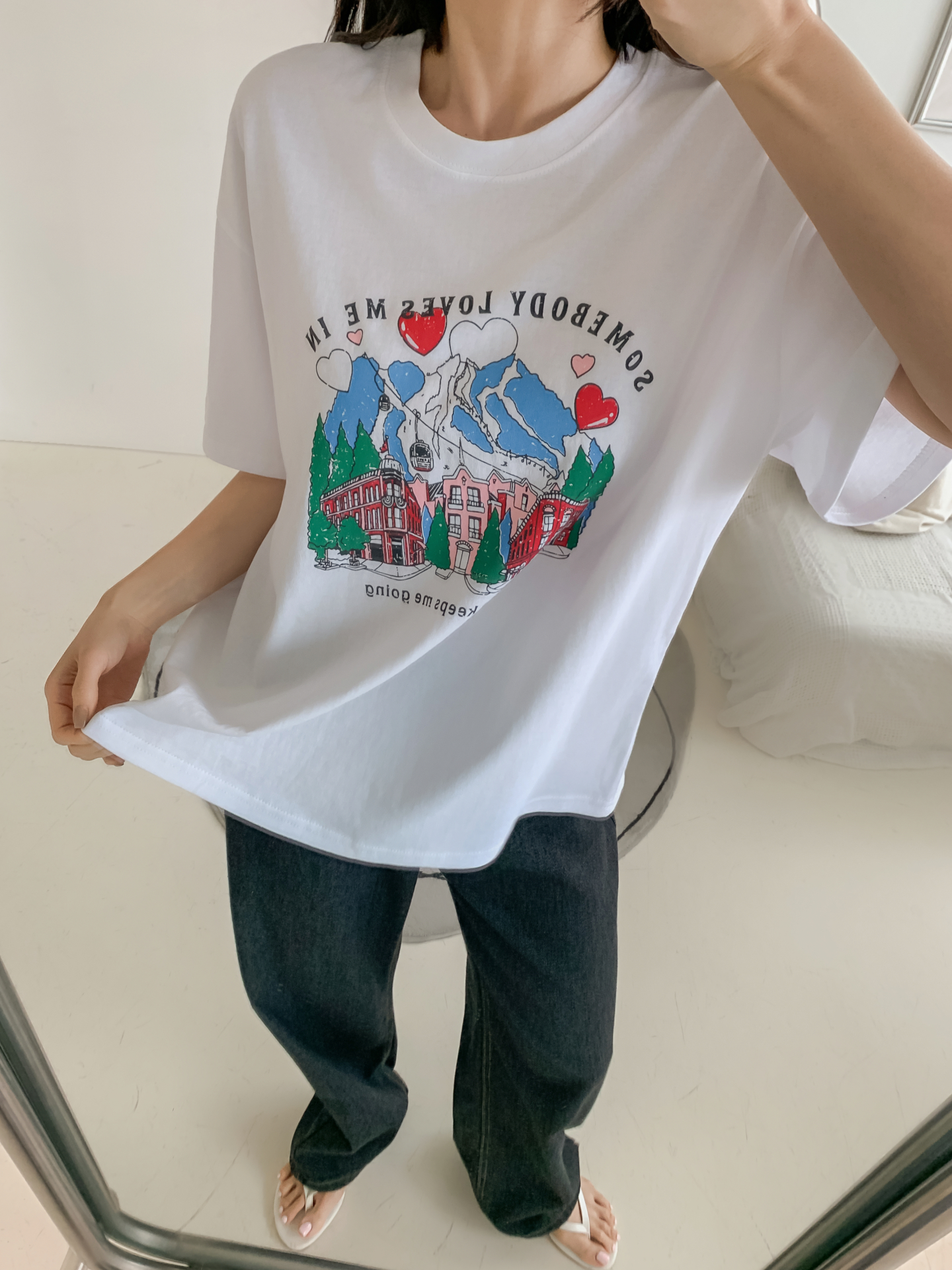 コットンラウンドネック半袖プリントTシャツ | 詳細画像5