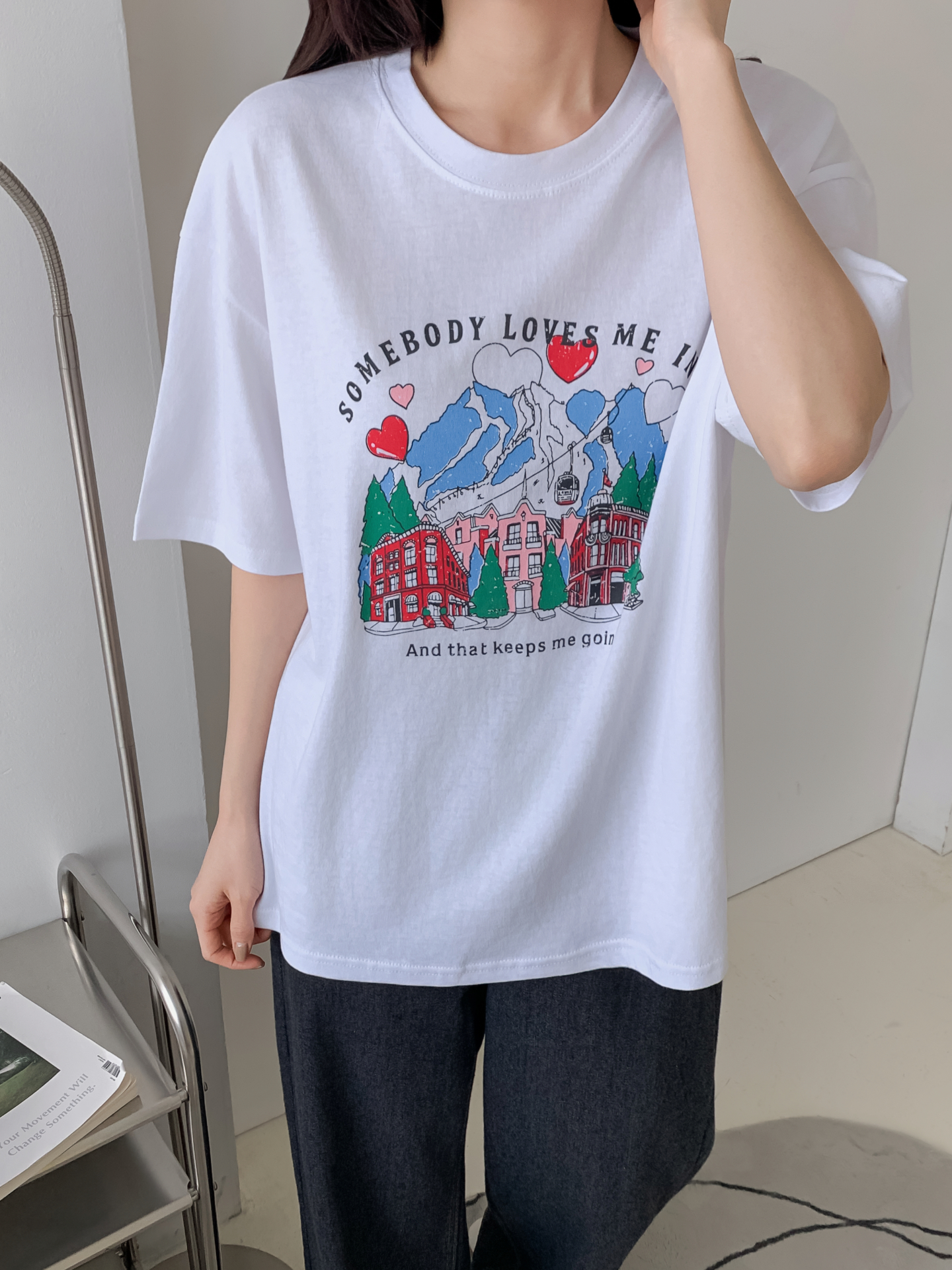 コットンラウンドネック半袖プリントTシャツ | 詳細画像8