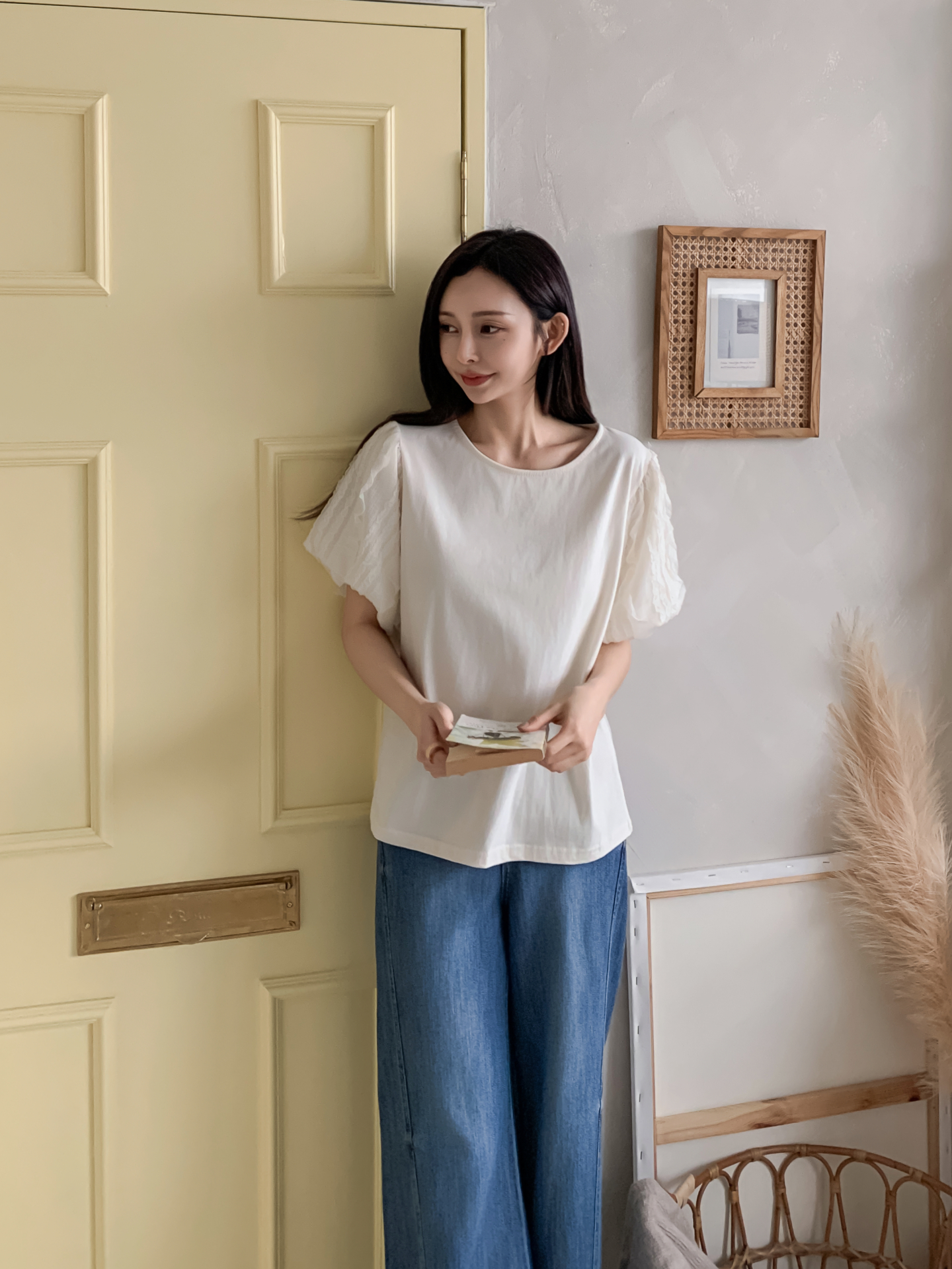 レースコットンラウンドネック半袖ブラウス | 詳細画像4