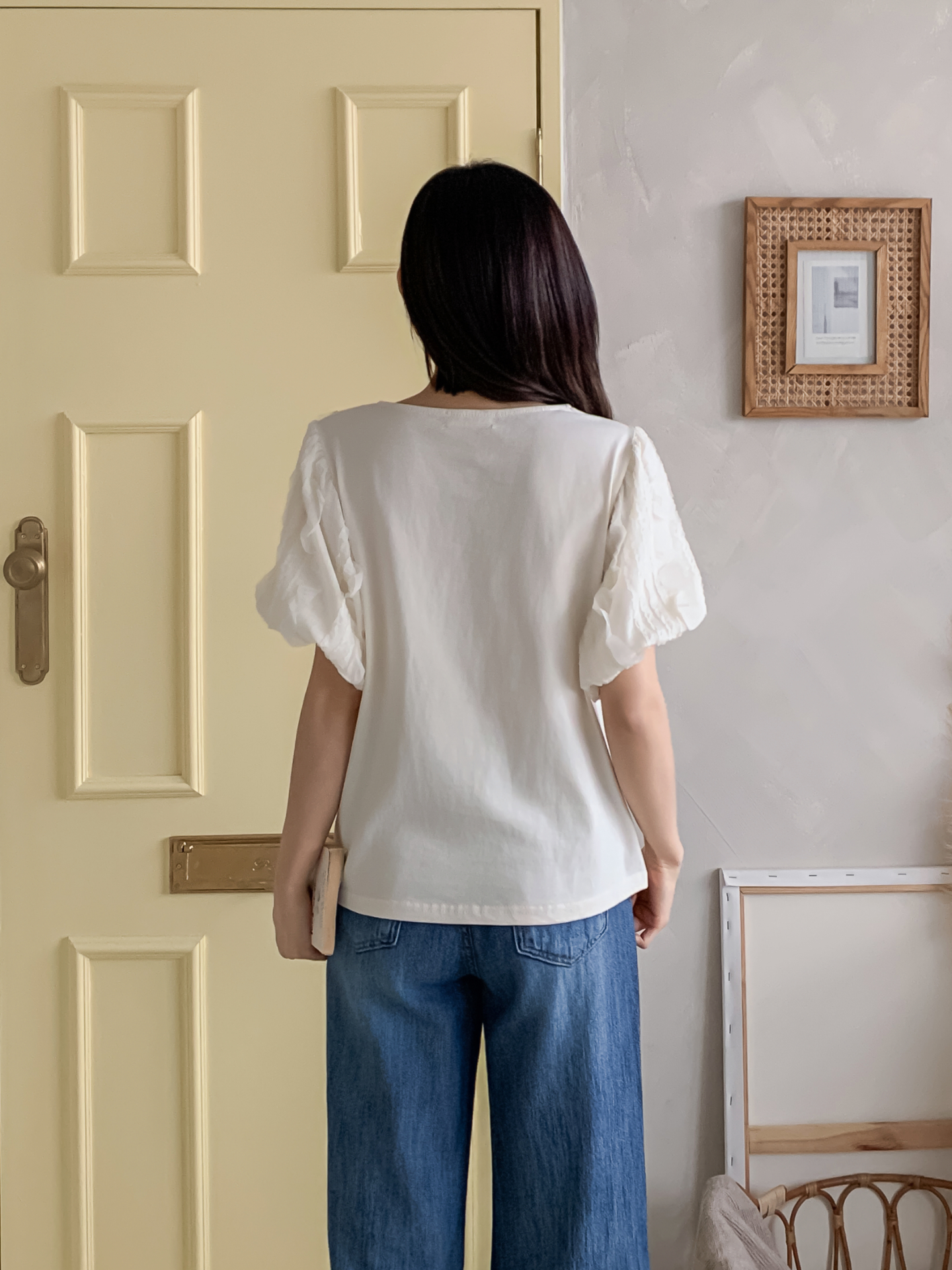 レースコットンラウンドネック半袖ブラウス | 詳細画像7