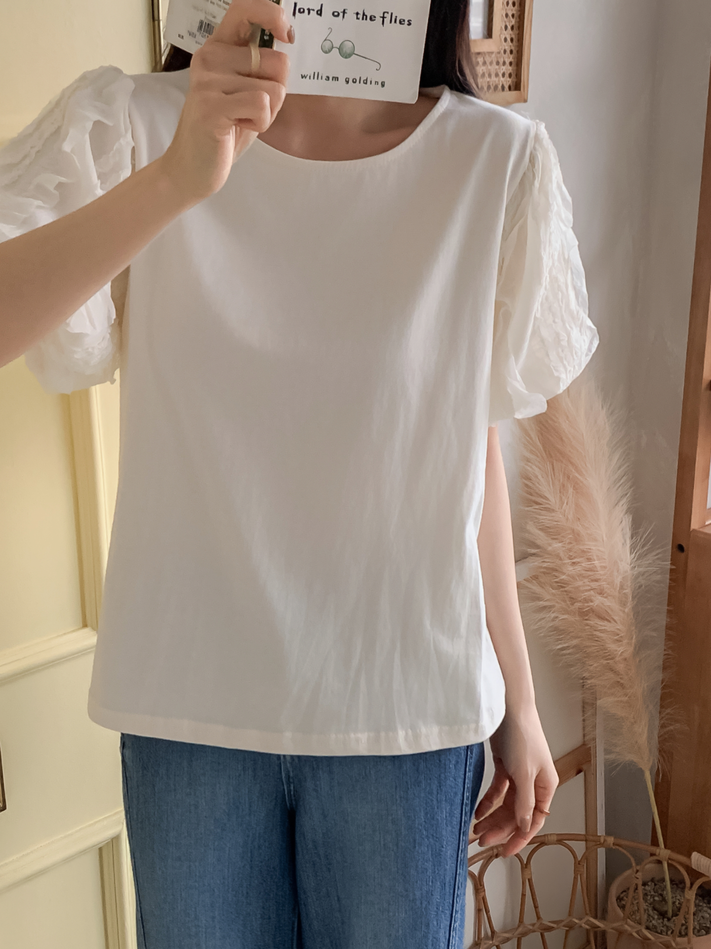 レースコットンラウンドネック半袖ブラウス | 詳細画像8