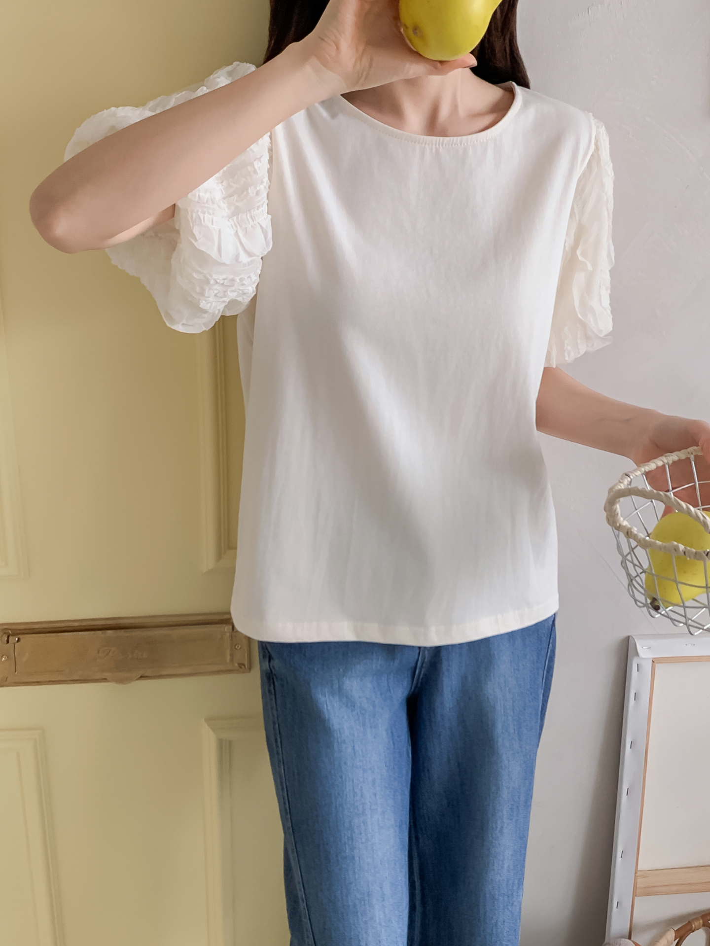 レースコットンラウンドネック半袖ブラウス | 詳細画像11
