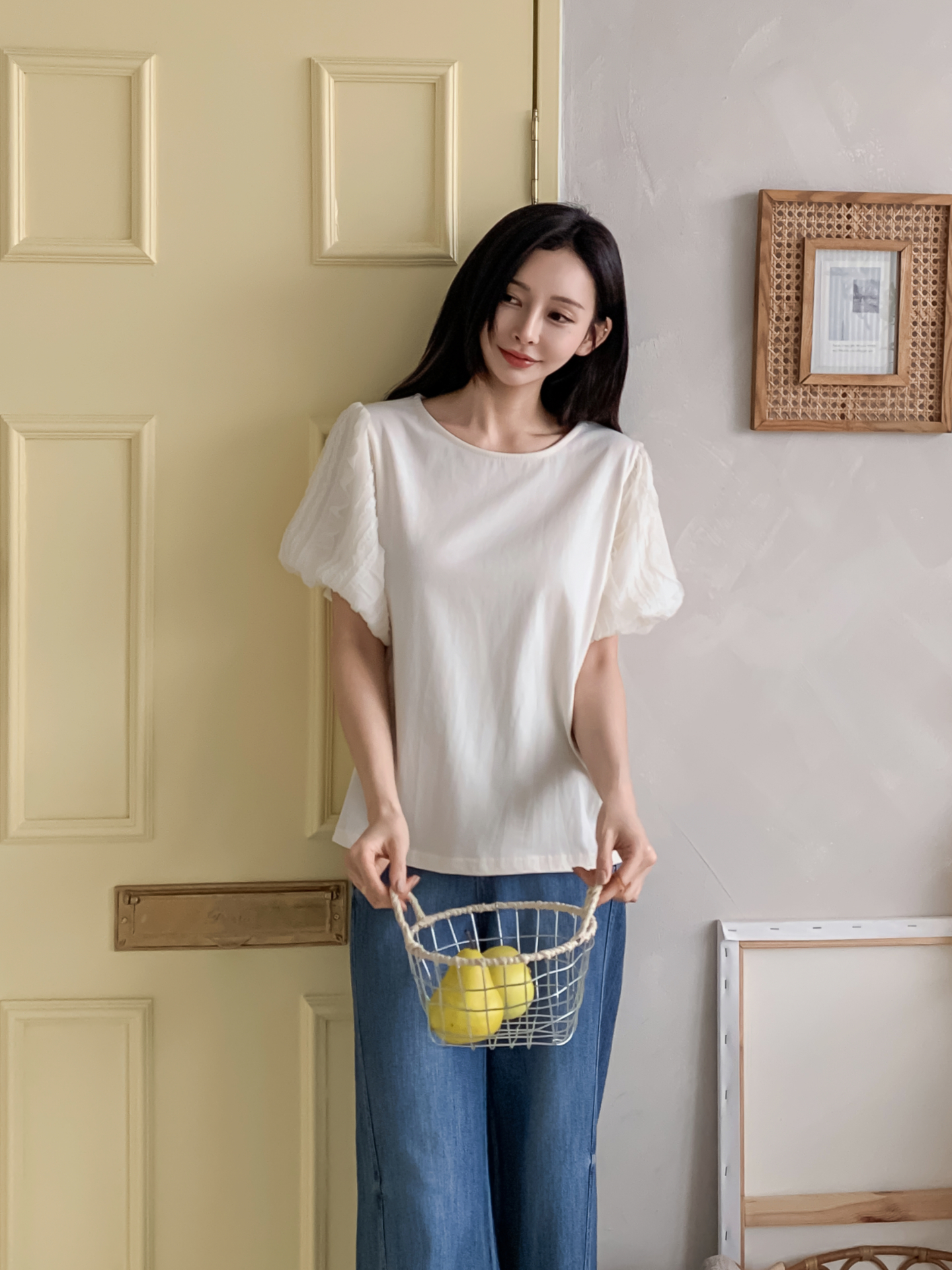 レースコットンラウンドネック半袖ブラウス | 詳細画像12