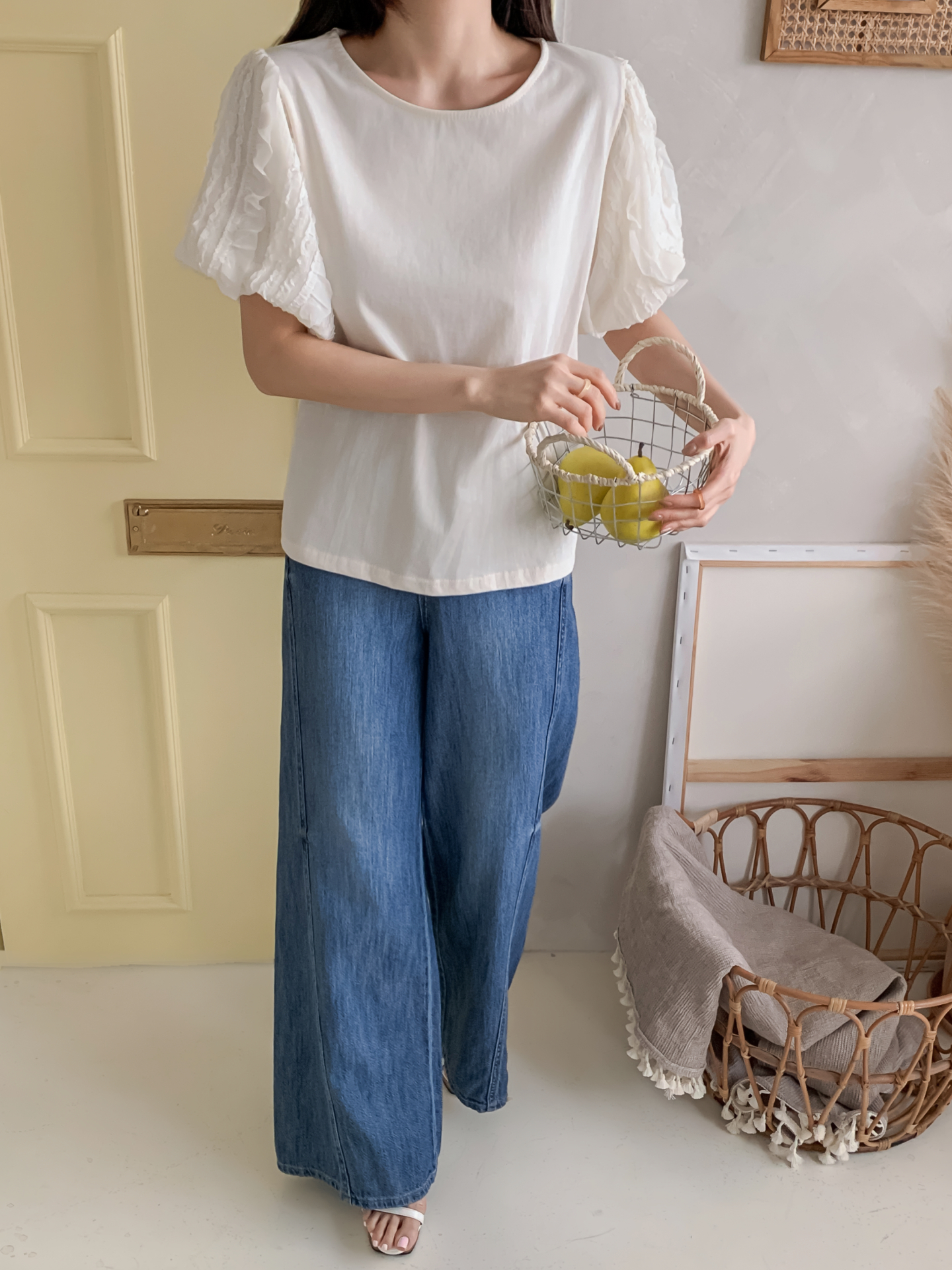 レースコットンラウンドネック半袖ブラウス | 詳細画像13