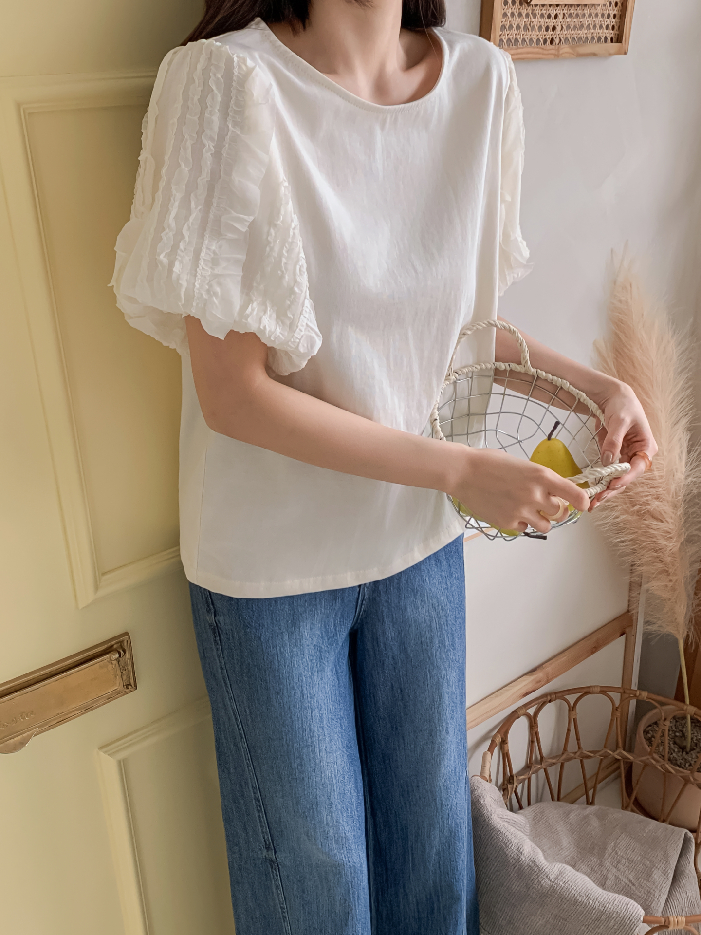 レースコットンラウンドネック半袖ブラウス | 詳細画像15