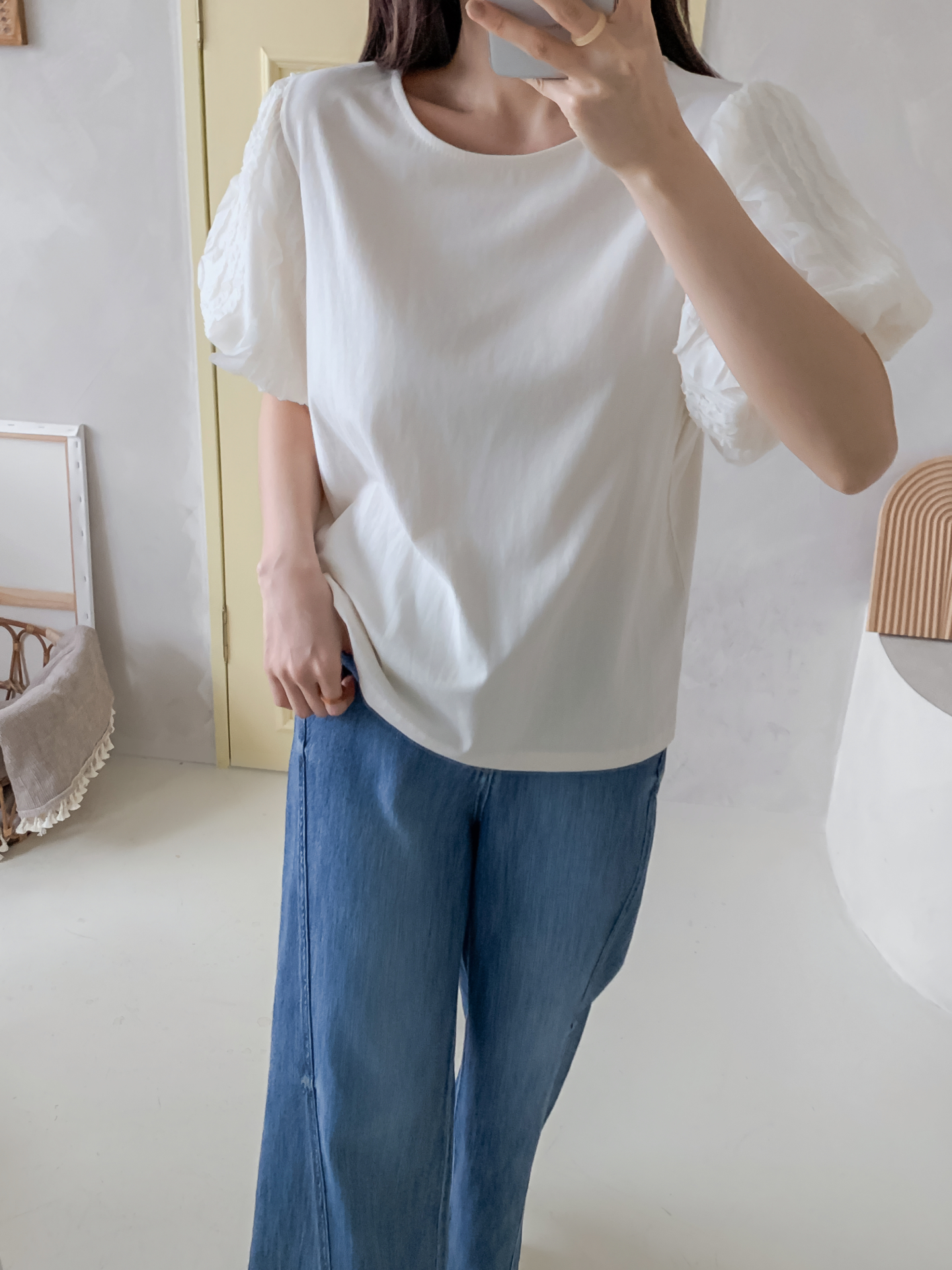 レースコットンラウンドネック半袖ブラウス | 詳細画像16