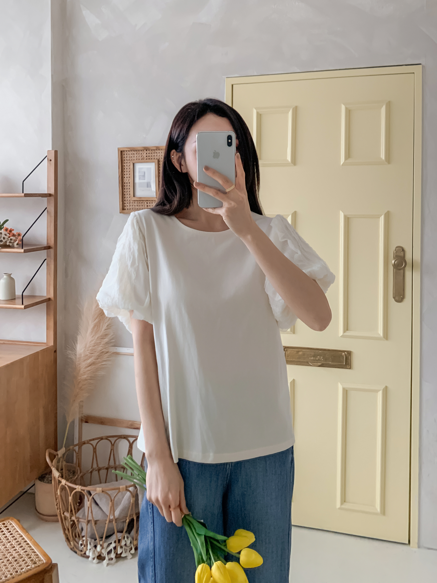 レースコットンラウンドネック半袖ブラウス | 詳細画像17